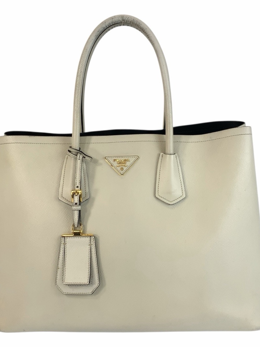 Prada Cream Saffiano Leather Tote Cream W/ Gold Hardware Authentic with COA